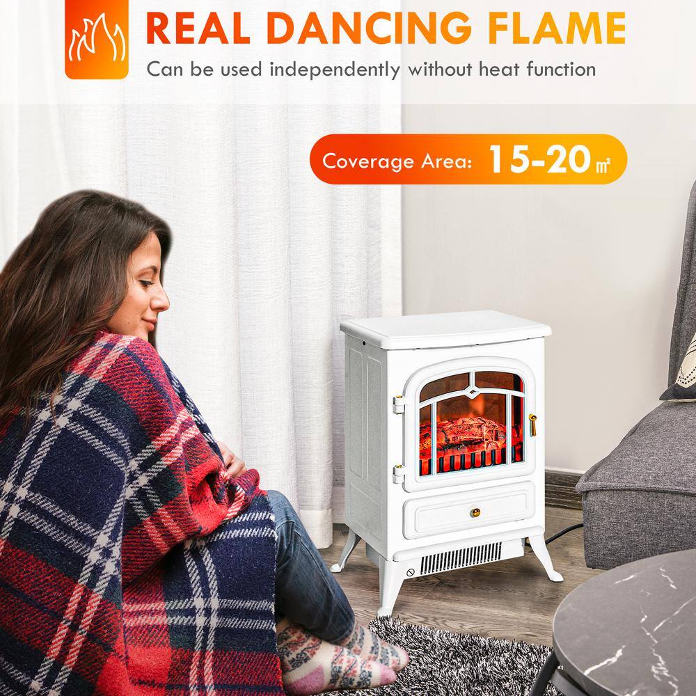 White 22" Freestanding Electric Fireplace Heater with LED Flames