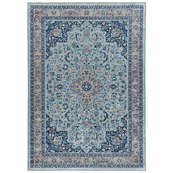 Linon Home Decor Echelon Lori Blue/Ivory 3 ft. 3 in. x 5 ft. Accent Rug