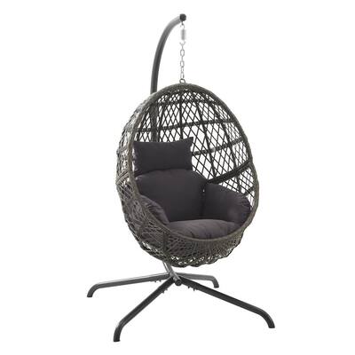 Tess 1-Person Driftwood Wicker Hanging Egg Chair Patio Swing with Gray Cushion