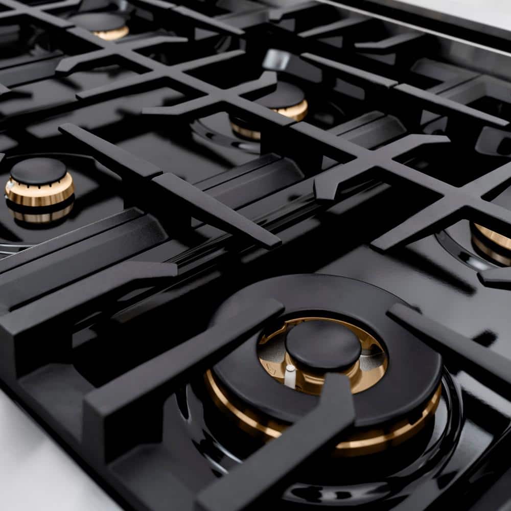 ZLINE 36" Stainless Steel Gas Range with Polished Gold Accents