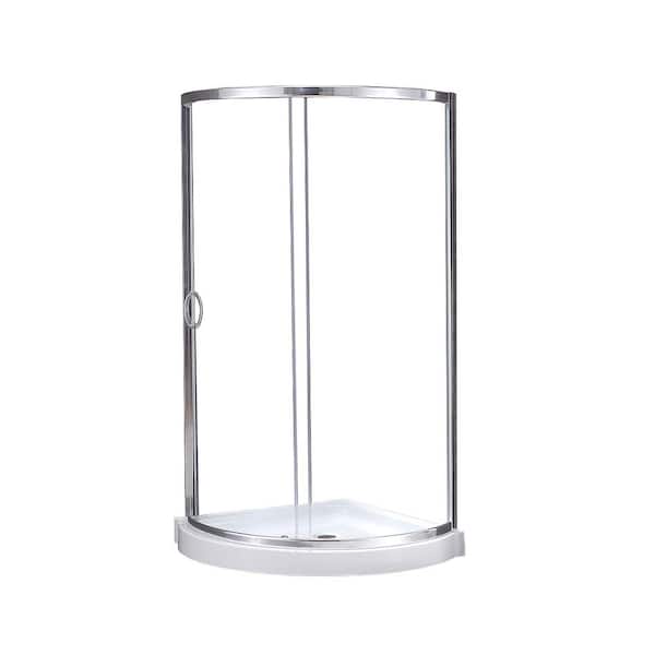 Breeze 36 in. L x 36 in. W x 76.97 in. H Corner Shower Kit with Clear Framed Sliding Door in Chrome and Shower Pan
