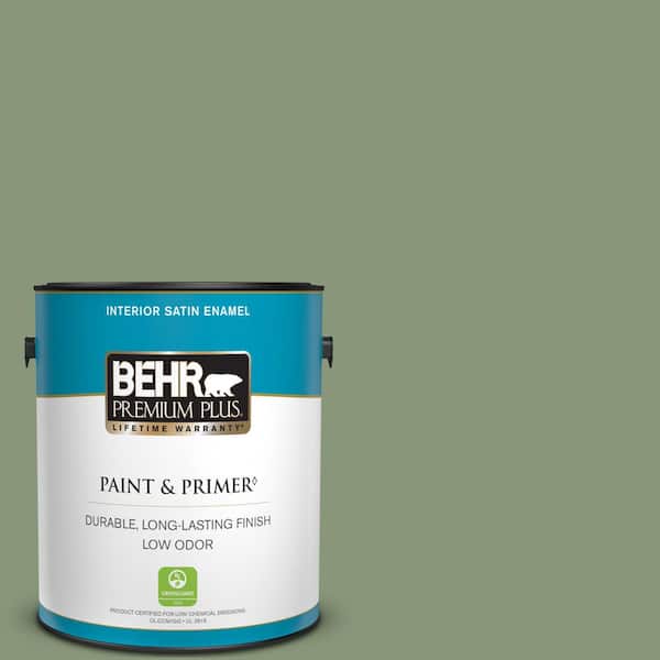 BEHR PREMIUM PLUS 1 gal. #S390-5 Laurel Tree Satin Enamel Low Odor Interior Paint & Primer