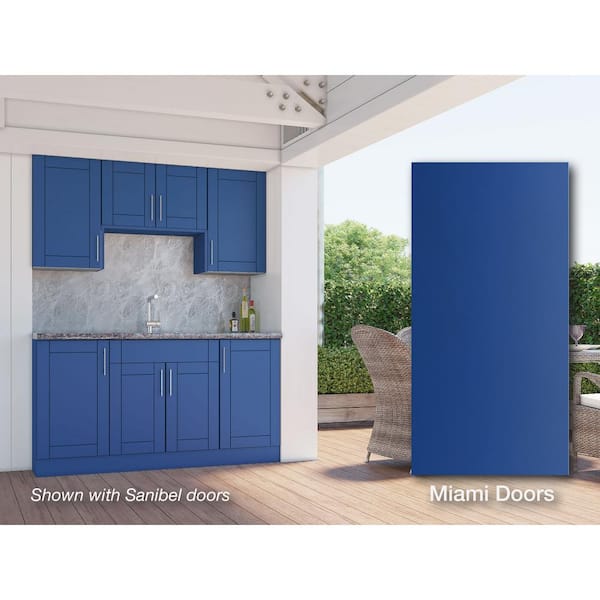 Miami Reef Blue 22-Piece 67.25 in. x 84 in. x 25 in. Outdoor Kitchen Cabinet Island Set