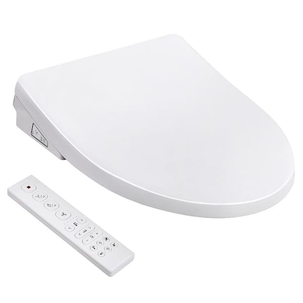 Round Smart Bidet Toilet Seat with Heated Seat, Warm Water, Wireless Remote, Adjustable Nozzle in White