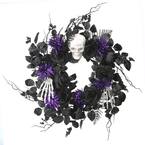 24 in. Halloween Skull and Purple Flowers Wreath