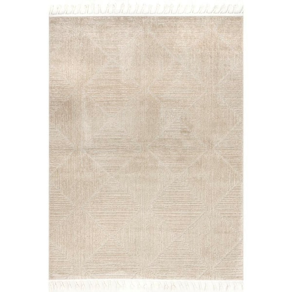 Shafali Tiled Trellis Beige 10 ft. x 14 ft. Indoor Area Rug