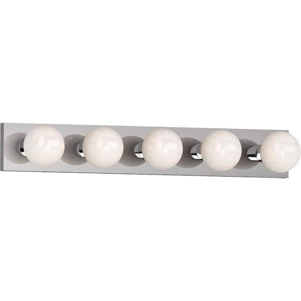 Volume Lighting 5-Light Indoor Chrome Movie Beauty Makeup Hollywood Bath or Vanity Light Bar Wall Mount or Wall Sconce