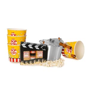 6 Qt. Aluminum Silver Stovetop Popcorn Popper with Movie Clapboard Gift Set and 4 Disposable Tubs 6-Piece Popcorn Set