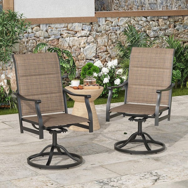 Textilene Padded Swivel Outdoor Patio Dining Chairs Set of 2,360° Swivel All Weather Outdoor Dining Chairs Brown