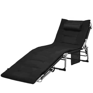 1-Piece Folding Metal Outdoor Chaise Lounge Chair with Removable Black Cushion
