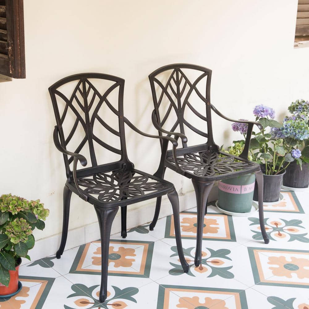Black and Gold Cast Aluminum Outdoor Dining Chair Set