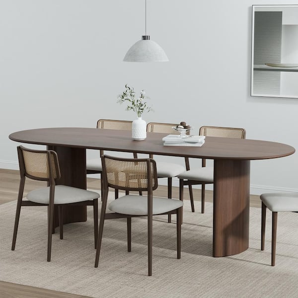 Haiden Modern Oval Oak Wood Top Natural Wood Color 67 in. Double Pedestal Base Dining Table Seats 6