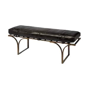 Jessie Black Leather Seat with Gold Metal Base Accent Bench 55 in. L x 16 in. W