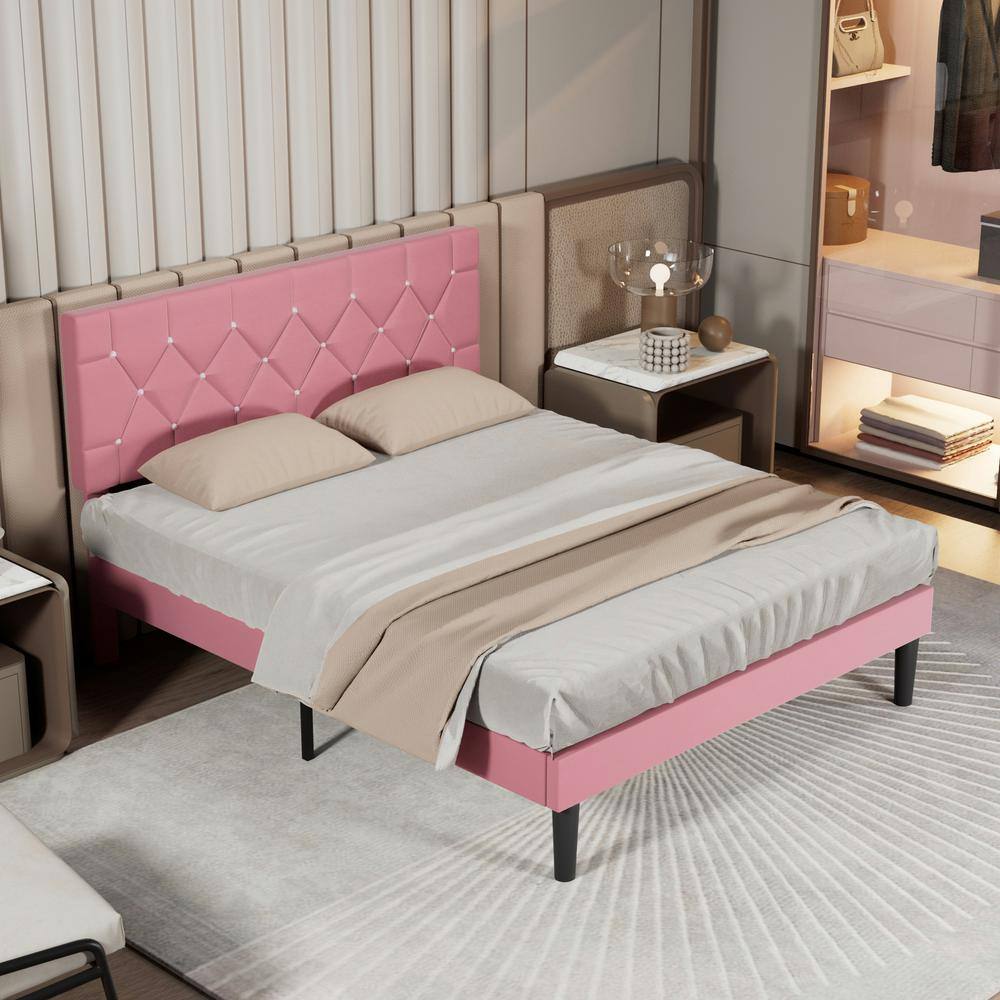 Upholstered Bed with Storage-3 Drawers, White Metal Frame Queen Platform Bed with Faux Leather Tufted Headboard - thumbnail 4
