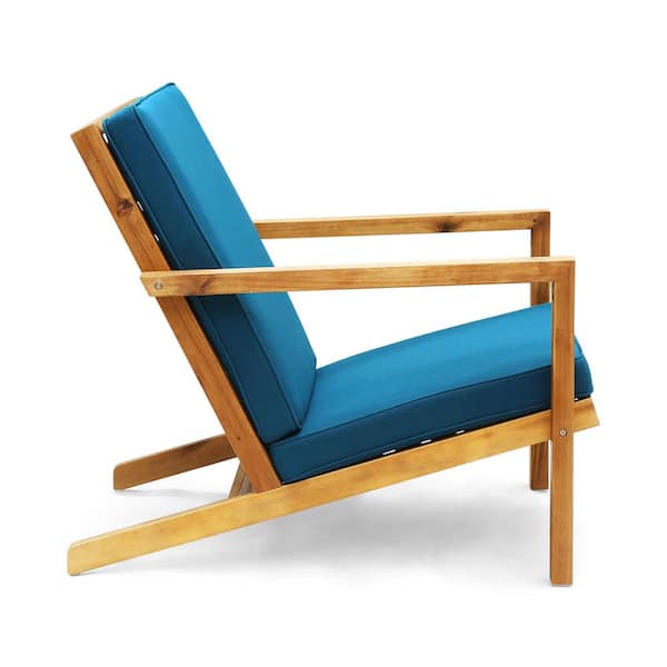Leah Brown Patina 3-Piece Wood Outdoor Patio Conversation Set with Dark Teal Cushions