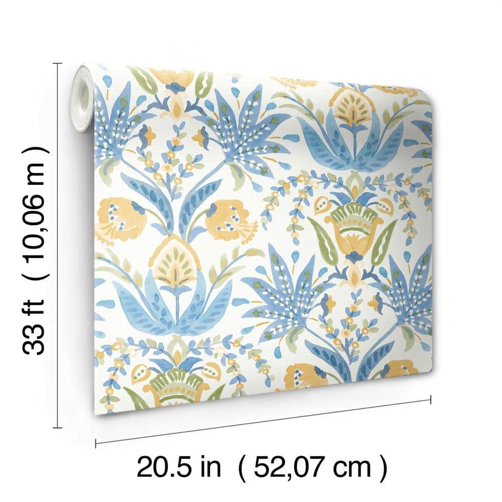 Seaside Jacobean Floral Pre-pasted Removable Wallpaper