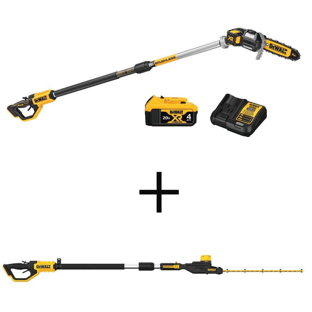 DEWALT 20V MAX in. Cordless Battery Powered Pole Saw Kit  22 in.  Cordless Pole Hedge Trimmer w/ (1) 4.0 Ah Battery  Charger DCPS620M1WPH820  The Home Depot