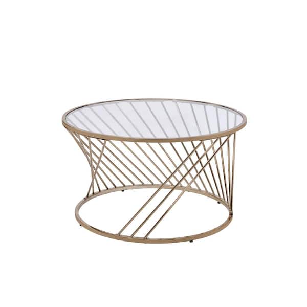 Acme Furniture 32 in. Clear/Champagne Medium Round Glass Coffee Table