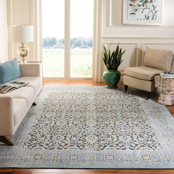 Provance 7 ft. x 7 ft. Blue/Green Border Oriental Square Area Rug