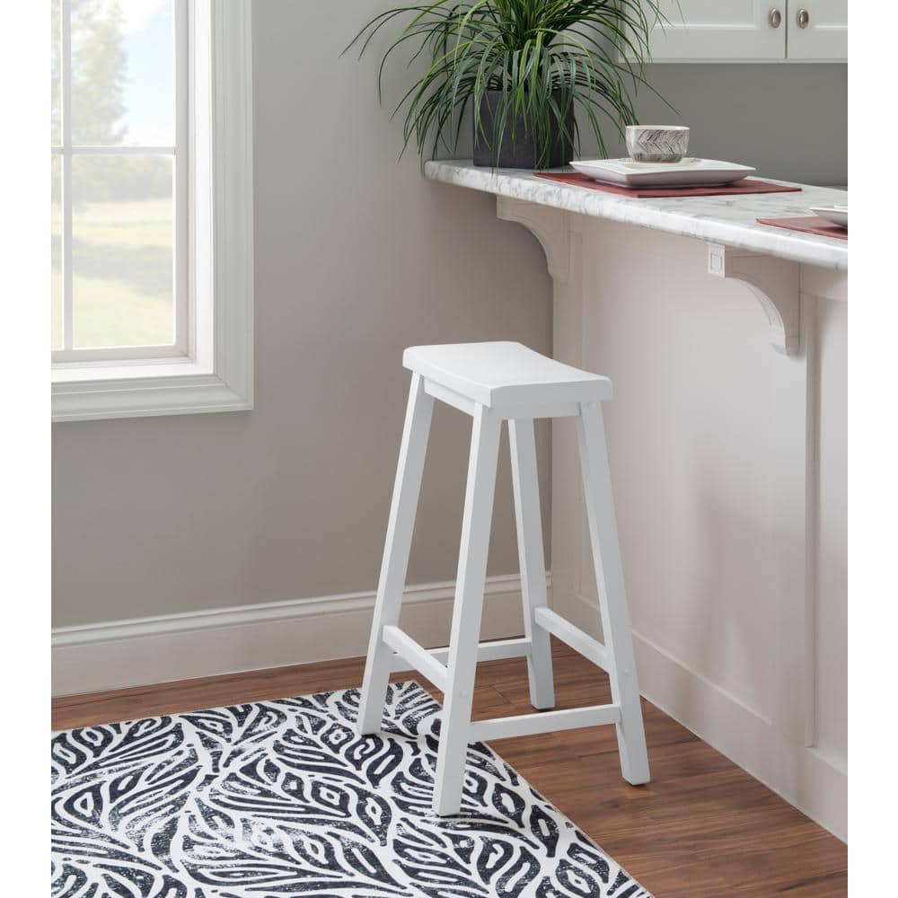 White Transitional Backless Saddle Wood Bar Stool