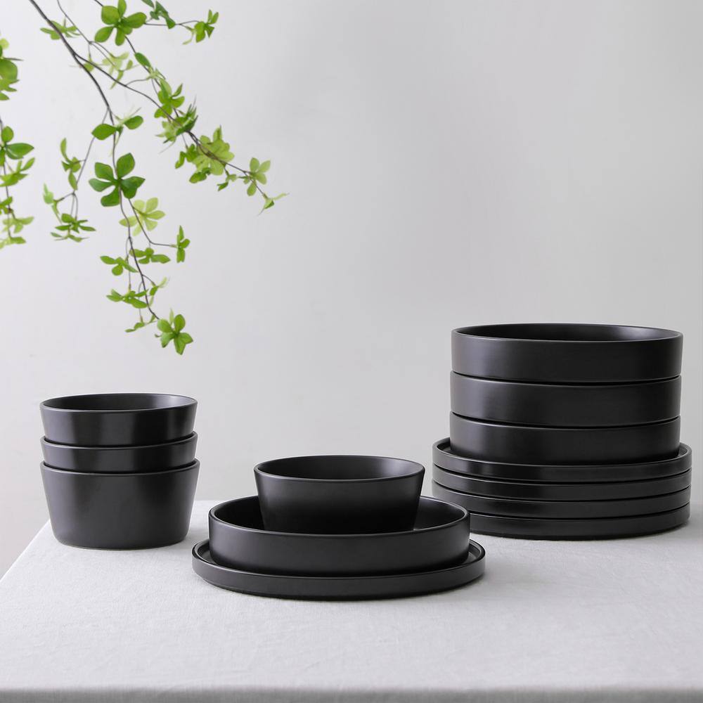 Celina Black Ceramic 12-Piece Dinnerware Set