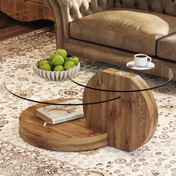 Polibi Modern 31.5 in. Transparent Round Glass Coffee Table