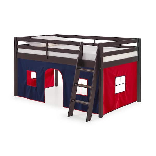 Alaterre Furniture Roxy Espresso with Blue and Red Bottom Tent Twin Junior Loft