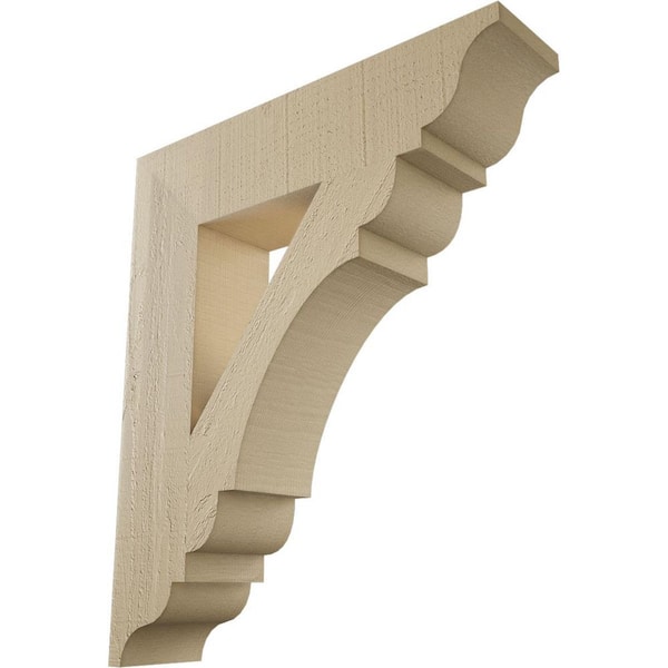 Ekena Millwork 5.5 in. x 28 in. x 24 in. Olympic Traditional Rough Cedar Woodgrain Timberthane Polyurethane Bracket, Primed Tan