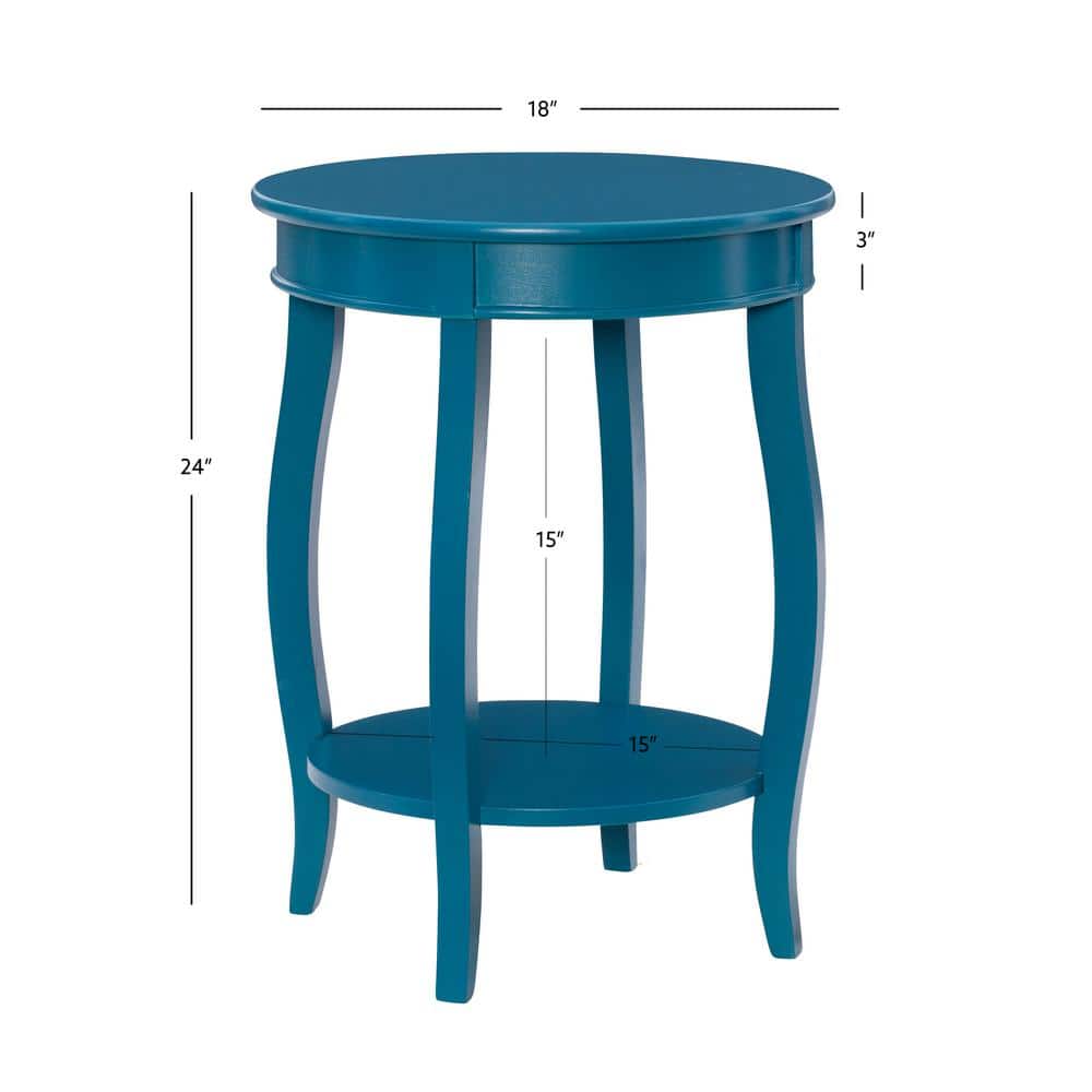 Teal Round Wood End Table with Shelf and Cabriole Legs