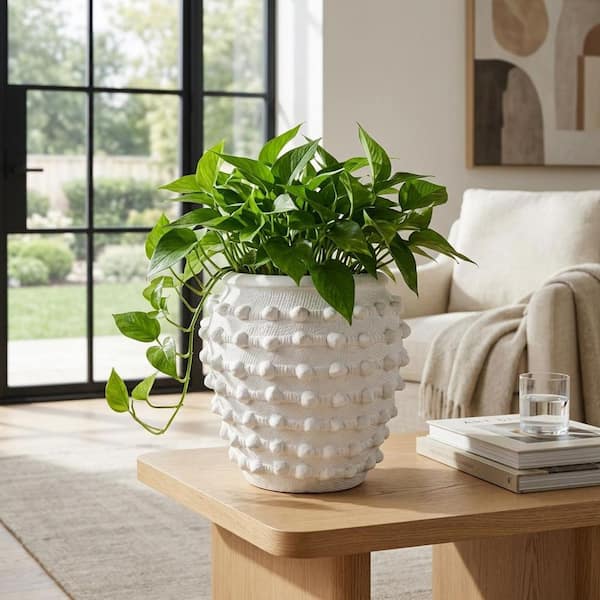 White Ceramic Round Woven Knot Decorative Planter (9 in. W x 9 in. H)