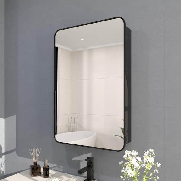 Hermitage Bath 23 in. W x 30 in. H Rectangular Framed Recessed/Surface Mount Medicine Cabinet with Mirror in Matte Black