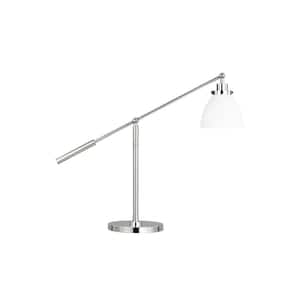Wellfleet 30.375 in. W x 23.375 in. H 1-Light Matte White/Polished Nickel Dimmable Dome Task & Reading Desk Lamp