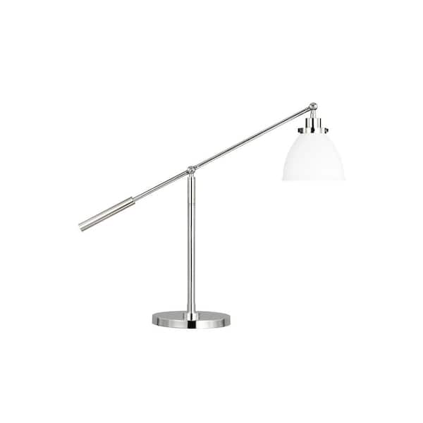 Generation Lighting Wellfleet 30.375 in. W x 23.375 in. H 1-Light Matte White/Polished Nickel Dimmable Dome Task and Reading Desk Lamp