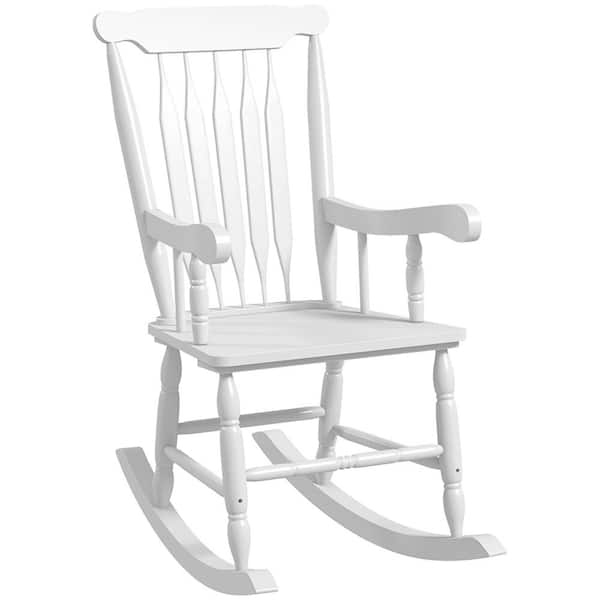 COOLSHARK Wood Outdoor Rocking Chair with Backrest Inclination, High Backrest, Deep Contoured Seat, for Balcony, Porch, Deck White