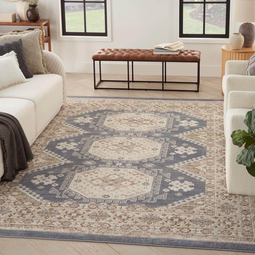 Handmade Blue and Ivory Medallion Synthetic 8' x 10' Area Rug