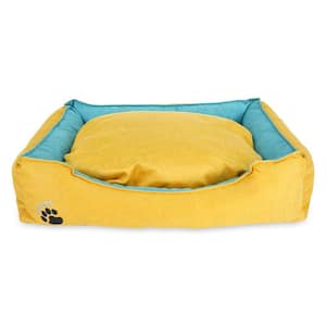 cenadinz L 31 in. x 28 in. x 7 in. Large Dog Cat Champagne Soft Plush Orthopedic Pet Bed Slepping Mat Cushion, Beige