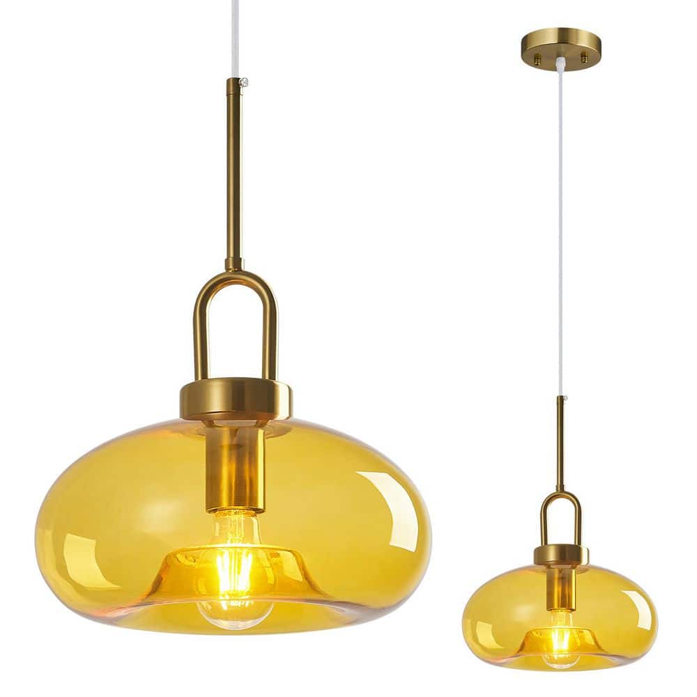 ZHLWIN Yellow Glass Pendant Lights Kitchen Island Gold Pendant
