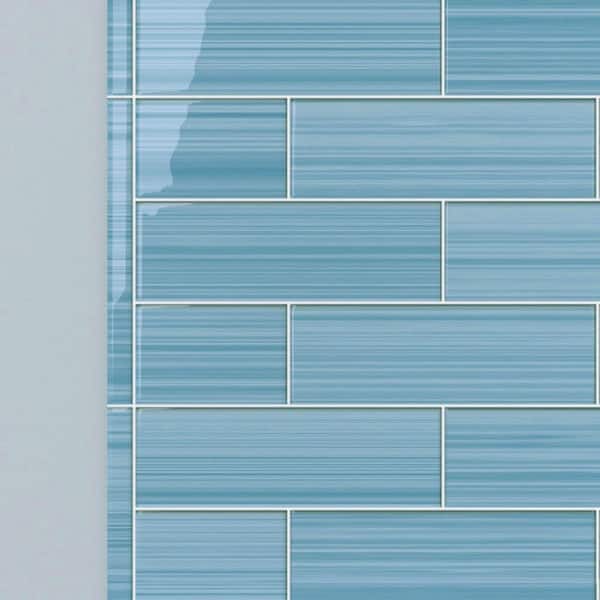 Bodesi Hand Painted Trim 1 in. x 12 in. Astoria Blue 40 Glass tile (0.083 sq. ft./1 Piece)