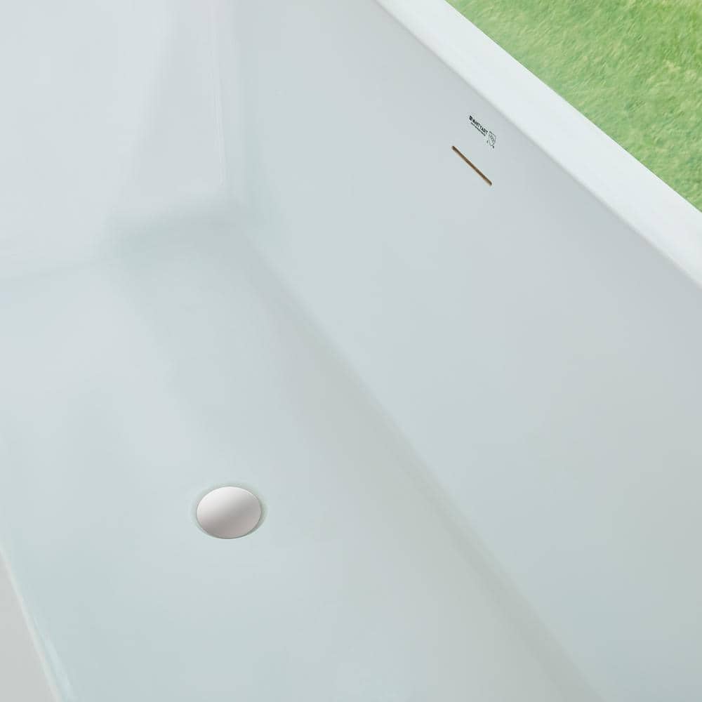 67" White Acrylic Freestanding Soaking Bathtub with Overflow