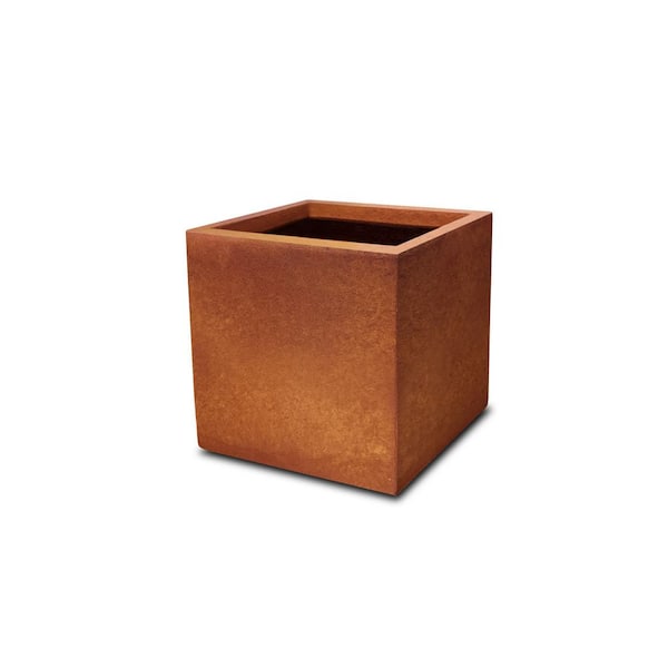 KANTE 12 in. H Square Iron Oxide Lightweight Concrete Planter Pots with Drainage Hole, Elegant Handmade for Home and Garden