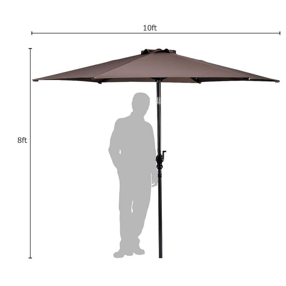 Tan 10ft Hexagon Steel Frame Patio Umbrella with Crank Lift