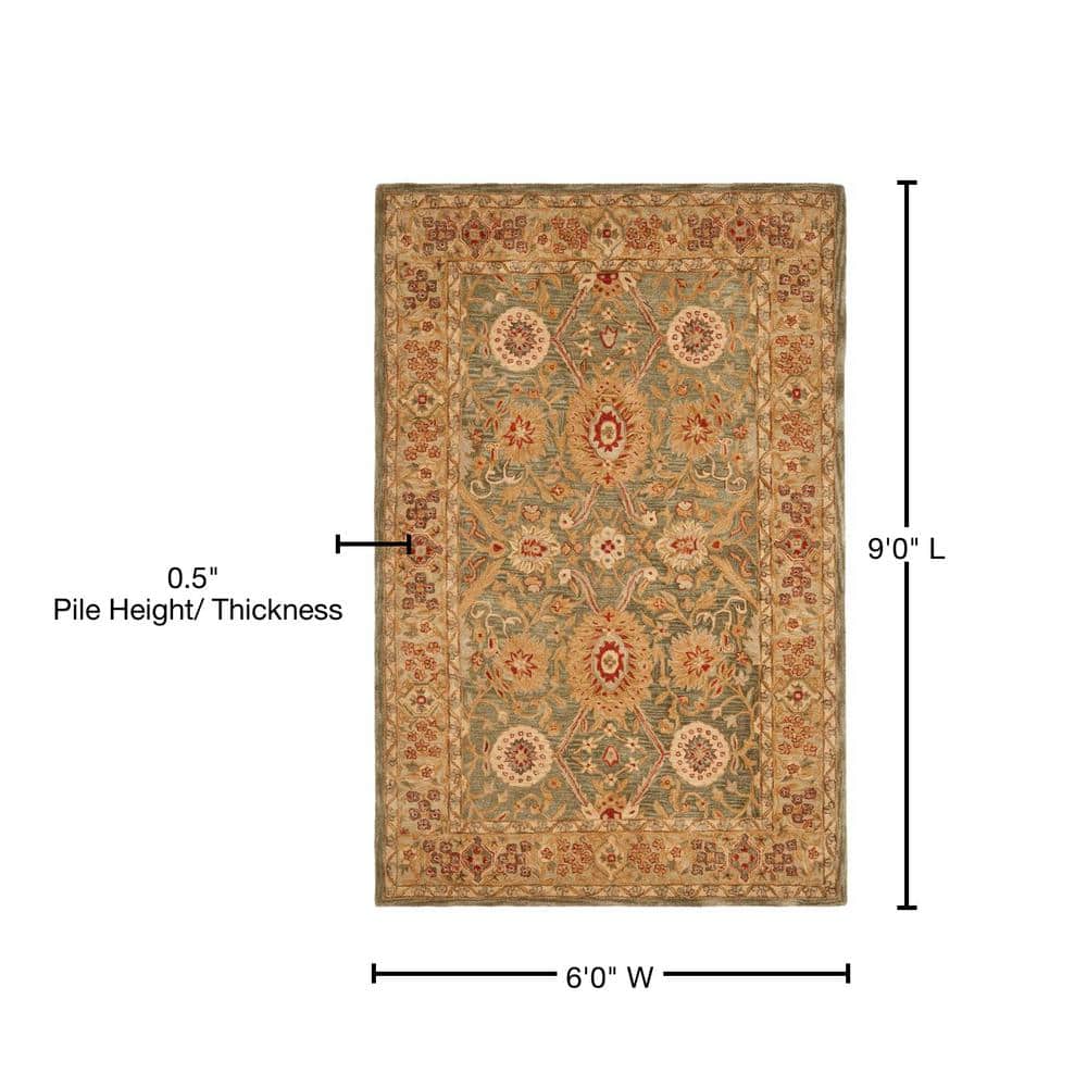 Handmade Sage and Ivory Wool Tufted Round Area Rug, 6' x 9'