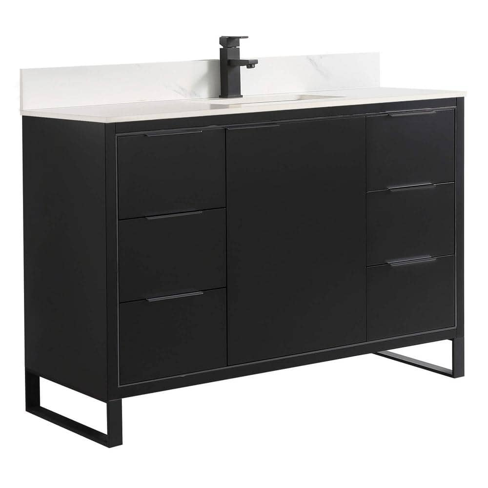 Opulence 48 in. W x 18 in. D x 33.5 in. H Single Sink Bath Vanity in Black Matte with White Carrara Top -  FINE FIXTURES, OL48BL-BLWC