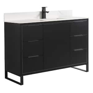 Opulence 48 in. W x 18 in. D x 33.5 in. H Single Sink Bath Vanity in Black Matte with White Carrara Top