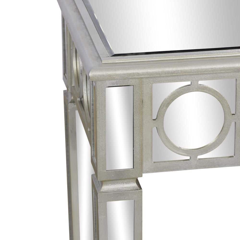 Silver Mirrored Wood and Glass Console Table with Storage