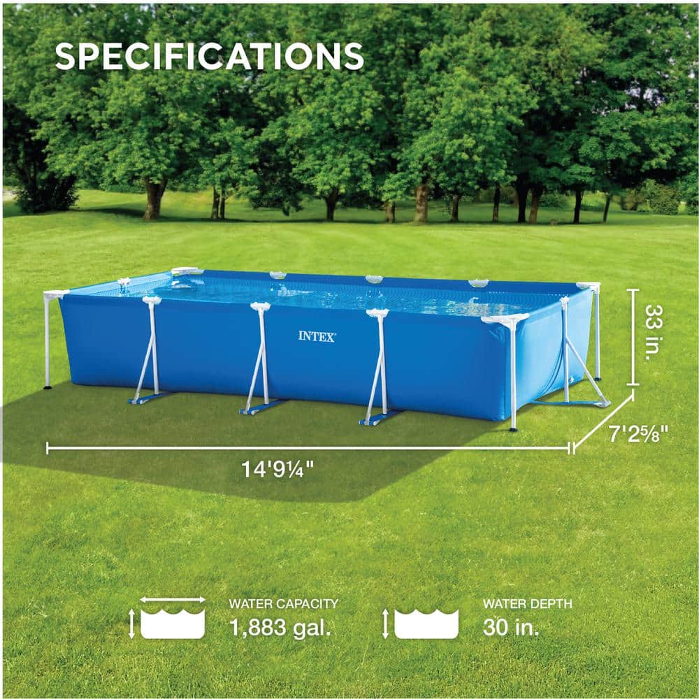 Intex 14ft Blue Rectangular Above Ground Pool with Pump
