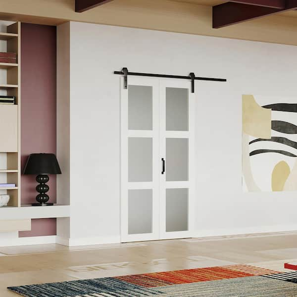 TENONER 42 in. x 84 in. 3-Lite Frosted Glass Bi-Fold Door Finished with ...