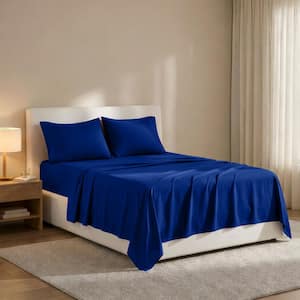 Lux Decor 4-Piece Royal Blue Solid Color Microfiber Full Size Deep Pocket Sheet Set