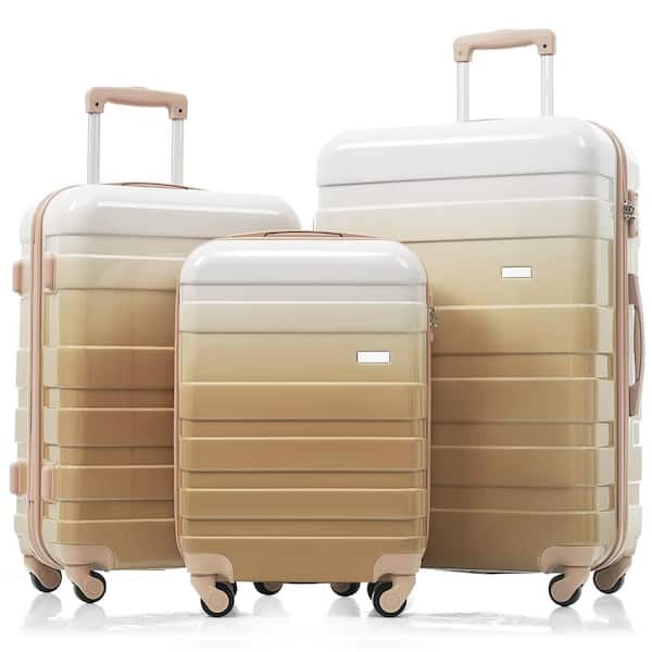 Lightweight Durable 3 Bags 3-Piece Tan ABS Hardshell Spinner Luggage Set with TSA Lock