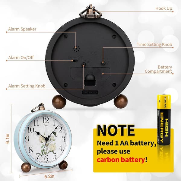 Afoxsos 5.2 in. Desk Clock, Retro Silent Analog Clock Non-Ticking